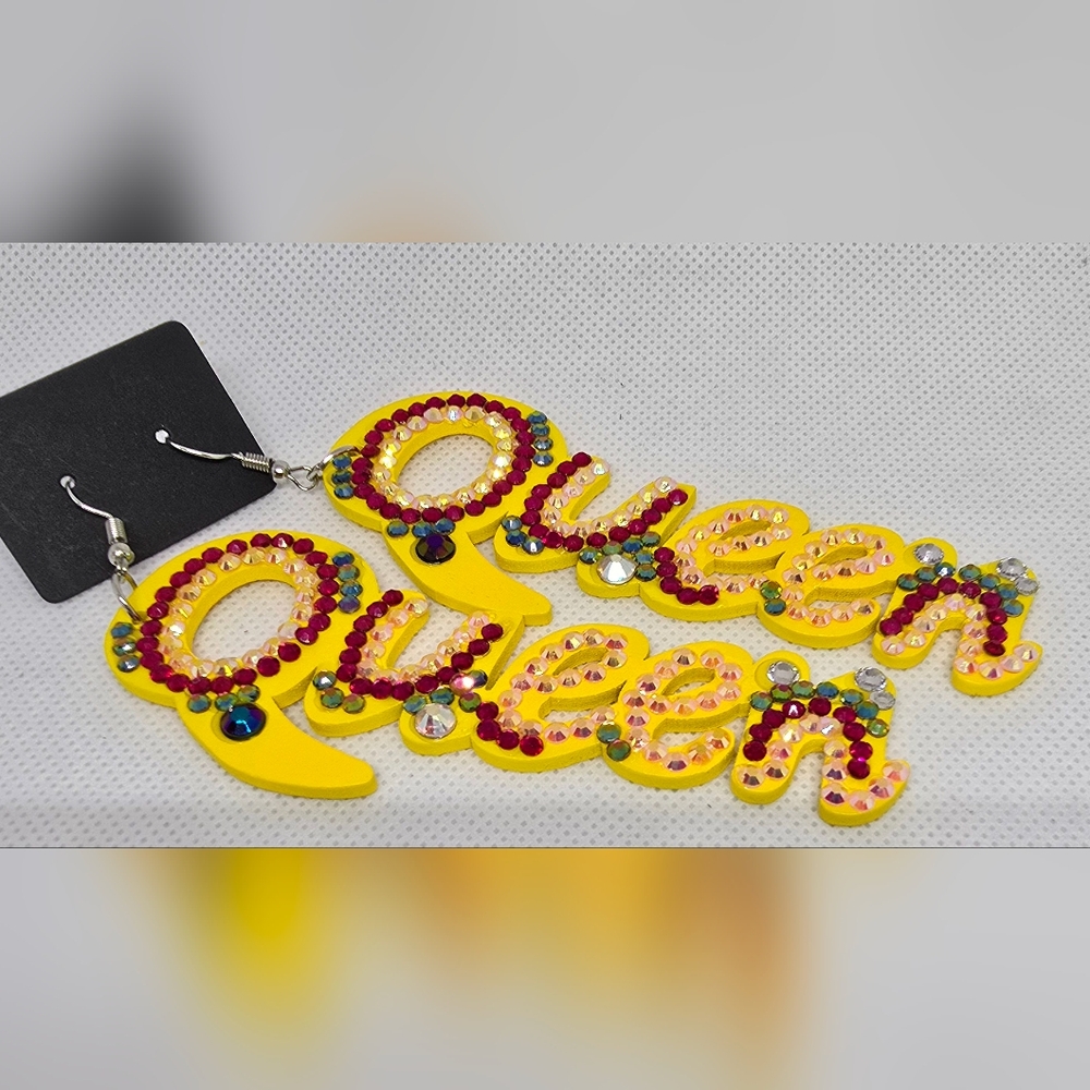 Yellow "Queen " bling earrings
